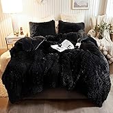 XeGe Plush Shaggy Duvet Cover Set, Luxury Ultra Soft Crystal Velvet Fluffy Bedding Sets 3 Pieces(1 Furry Faux Fur Comforter Cover + 2 Fuzzy Faux Fur Pillow Cases), Zipper Closure(King, Black)