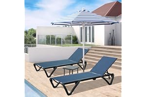 DOMI OUTDOOR LIVING Domi Outdoor Lounge Chair, Aluminum Plastic Patio Chaise Lounge with Side Table & 5 Position Adjustable Backrest & Wheels, All Weather Reclining Chair for Outside Beach Poolside Lawn, Navy Blue