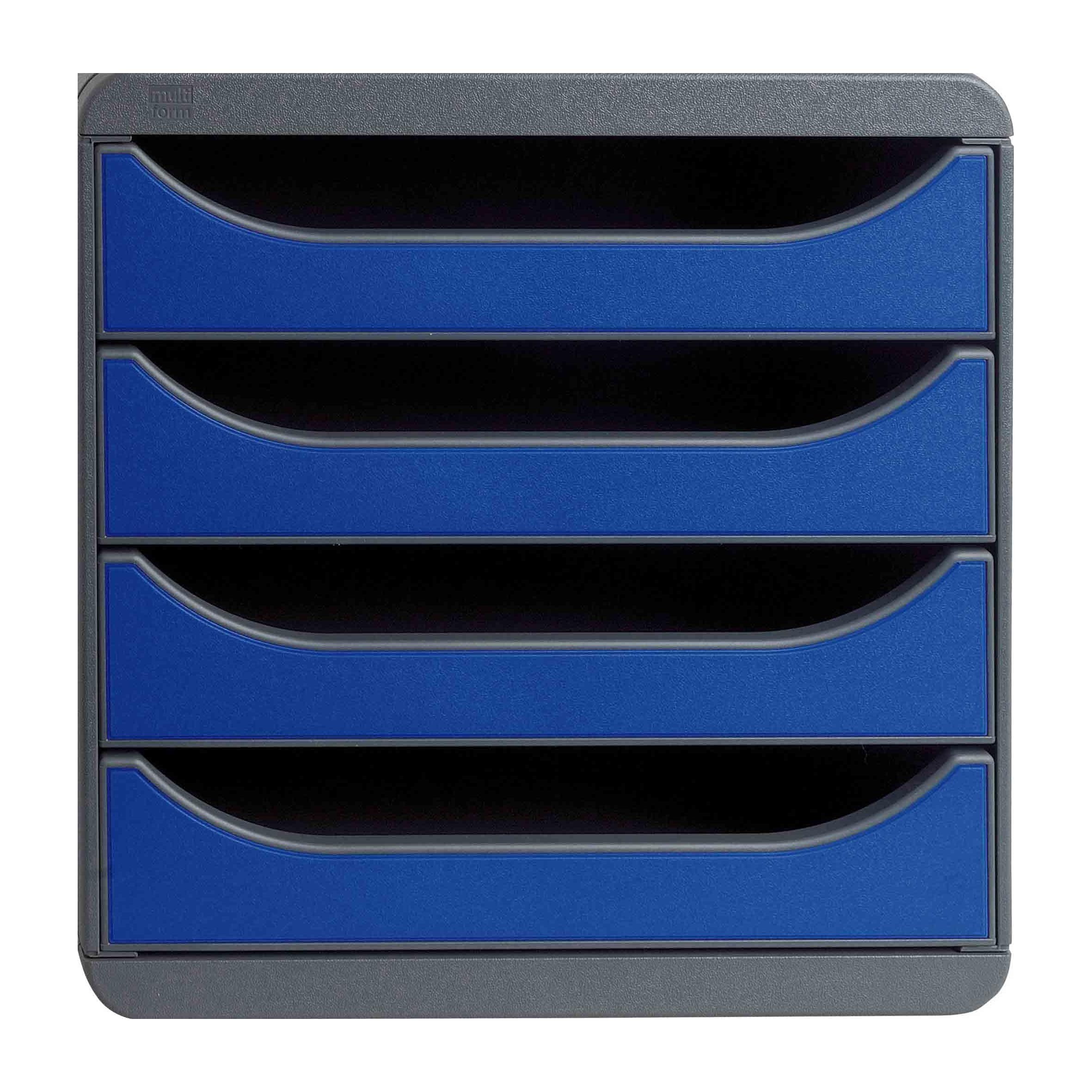 Exacompta - Ref 310703D - BIG-BOX Desktop Drawer Set - 4 x 55mm Drawers, Suitable for A4+ Documents, 347 x 278 x 267mm, 100% Recycled Plastic - Black/Royal Blue — image 1