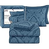Ultra Soft Wrinkle-Free Microfiber Paisley Queen Sheet Set, Breathable Boho Bed Sheet Set – 16" Deep Pocket Fitted Sheet, Flat Sheet & 4 Pillowcases, Juegos de Sábanas, OEKO-TEX - Navy Blue