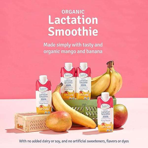 SWEETIE PIE ORGANICS LACTATION SMOOTHIE, MANGO BANANA, SUPPORT BREAST MILK PRODUCTION FOR NURSING AND PUMPING, NO ARTIFICIAL SWEETENERS, FLAVORS, OR DYES – 4 PACK