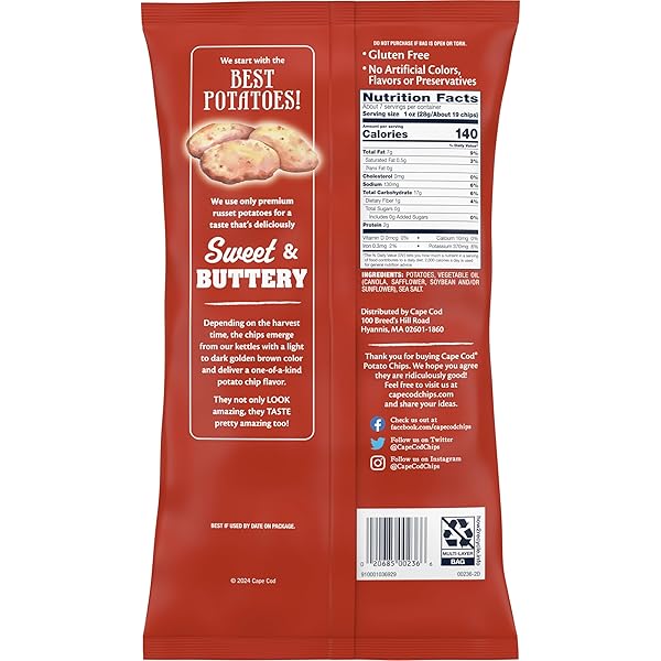 CAPE COD POTATO CHIPS, RUSSET KETTLE CHIPS, 7.5 OZ