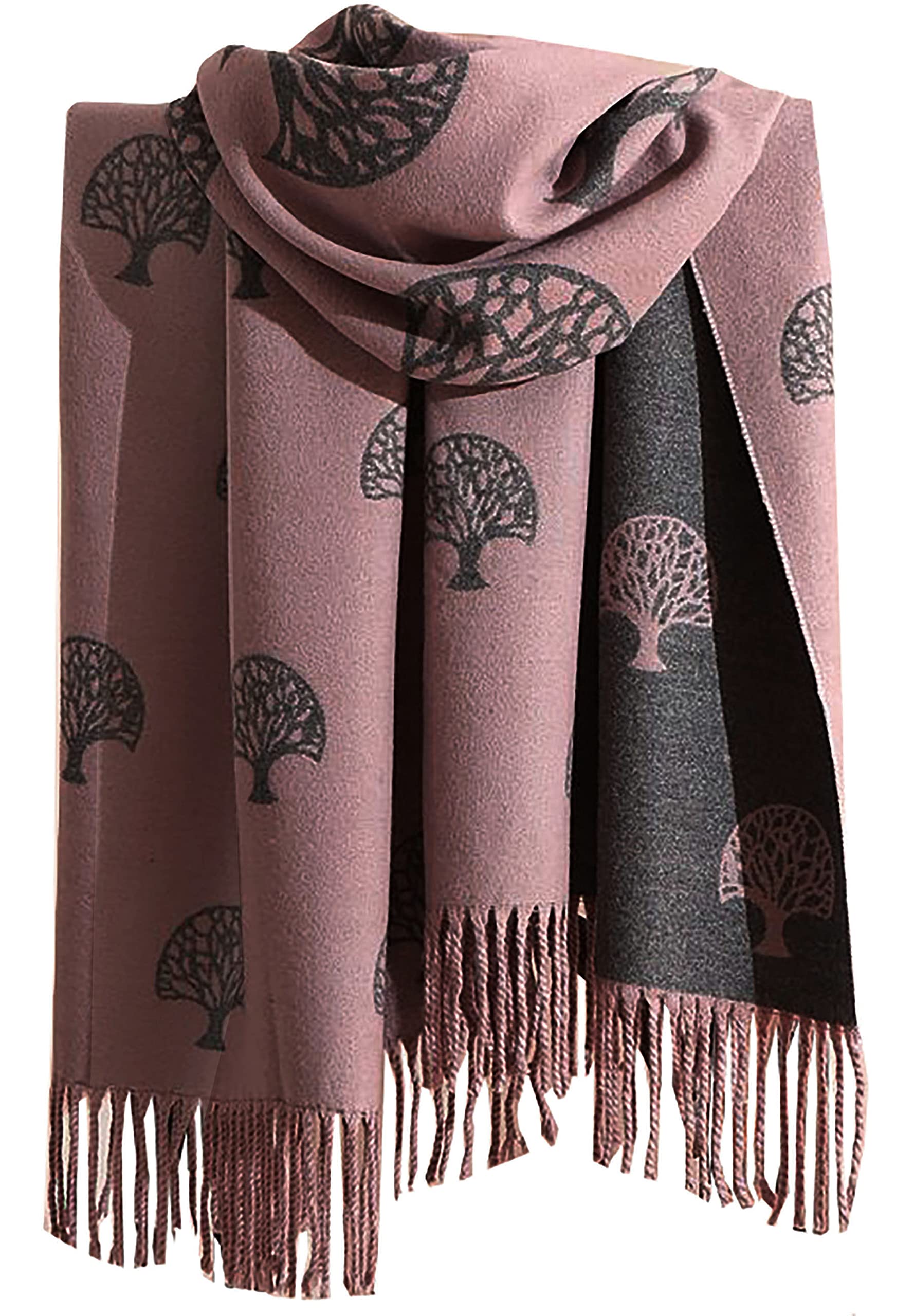 GFM® Women's - Tree of Life - Super Soft Cashmere Texture Ladies Shawl Wrap - Autumn Winter - Dusky Pink - (EXC)(TLIFEshl-DGLB)