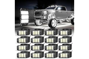SHINIGHT 16PCS White Rock Lights, Super Bright Pure White 6000K Rock Lights for Trucks,72 SMD LED Chips Each Light,3M/9.84FT Extension Wires,Waterproof IP68 Underglow Lights for ATV UTV Cars Boats