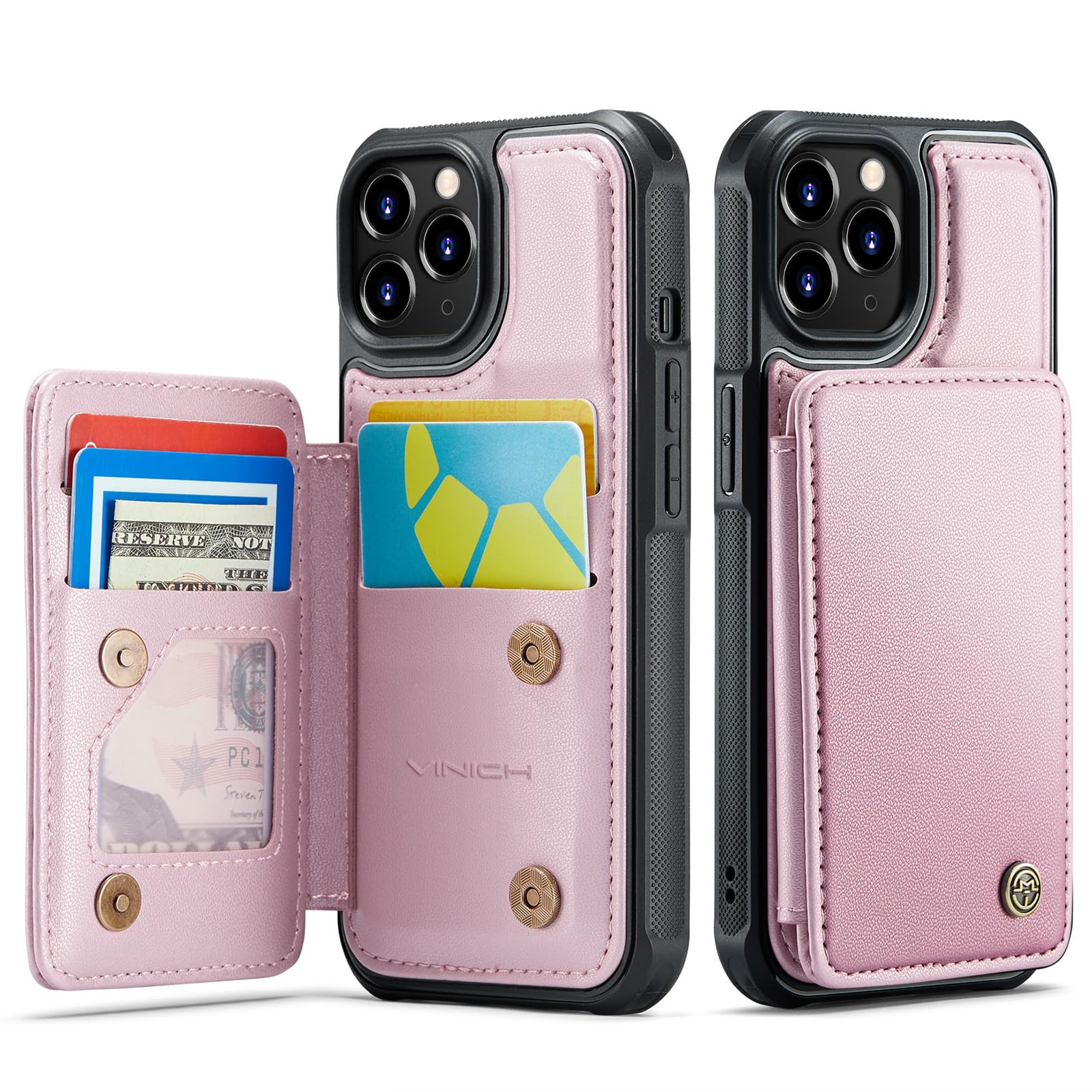 Photo 1 of Vinich for iPhone 11 Pro Max Wallet Case with Card Holder, RFID Blocking Credit Slots Kickstand Shockproof Phone Cover for Women Men, Rose Gold