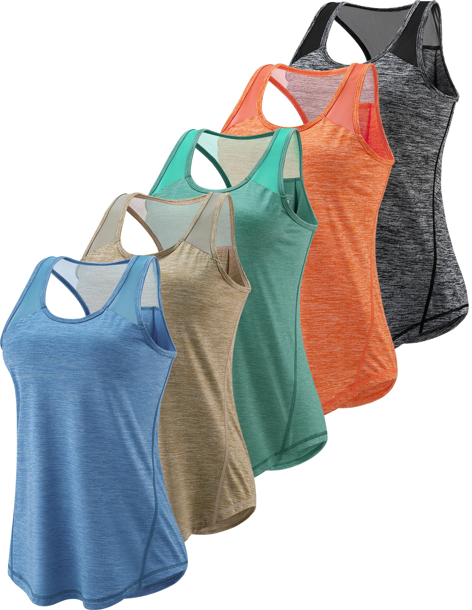 Photo 1 of 5 Pack Women's Workout Tops, Athletic Racerback Tank Tops for Women, Mesh Sleeveless Shirts Yoga for Gym Running (Set 7, XX-Large)