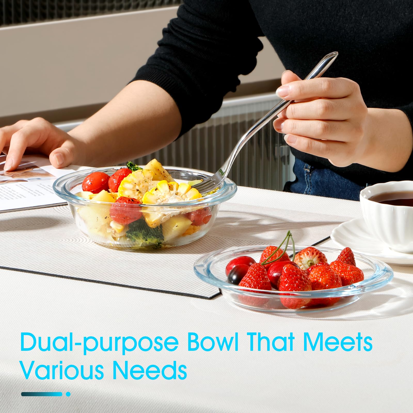 13OZ Mini Glass Casserole Dish With Lid, 5.5in Oven Safe Bakeware with Handles, Microwave Oven Safe Glass Bowl with Lid