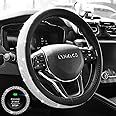 KINGMAS Diamond Leather Steering Wheel Cover for Women Girls, with Crystal Rhinestones, Universal Fit 15 Inch Car Wheel Prote