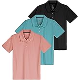 Real Essentials 3 Pack: Girls' Short Sleeve Performance Polo School Uniform(Ages 4-18)