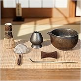 GleeNflux 7-Piece Matcha Set with Ceramic Matcha Bowl, Bamboo Whisk (Chasen) & Holder, Sifter, Tea Scoop & Rest, Special Bamboo Tea Mat - Perfect Matcha Kit for Matcha Lovers & Gift Giving, Gilded