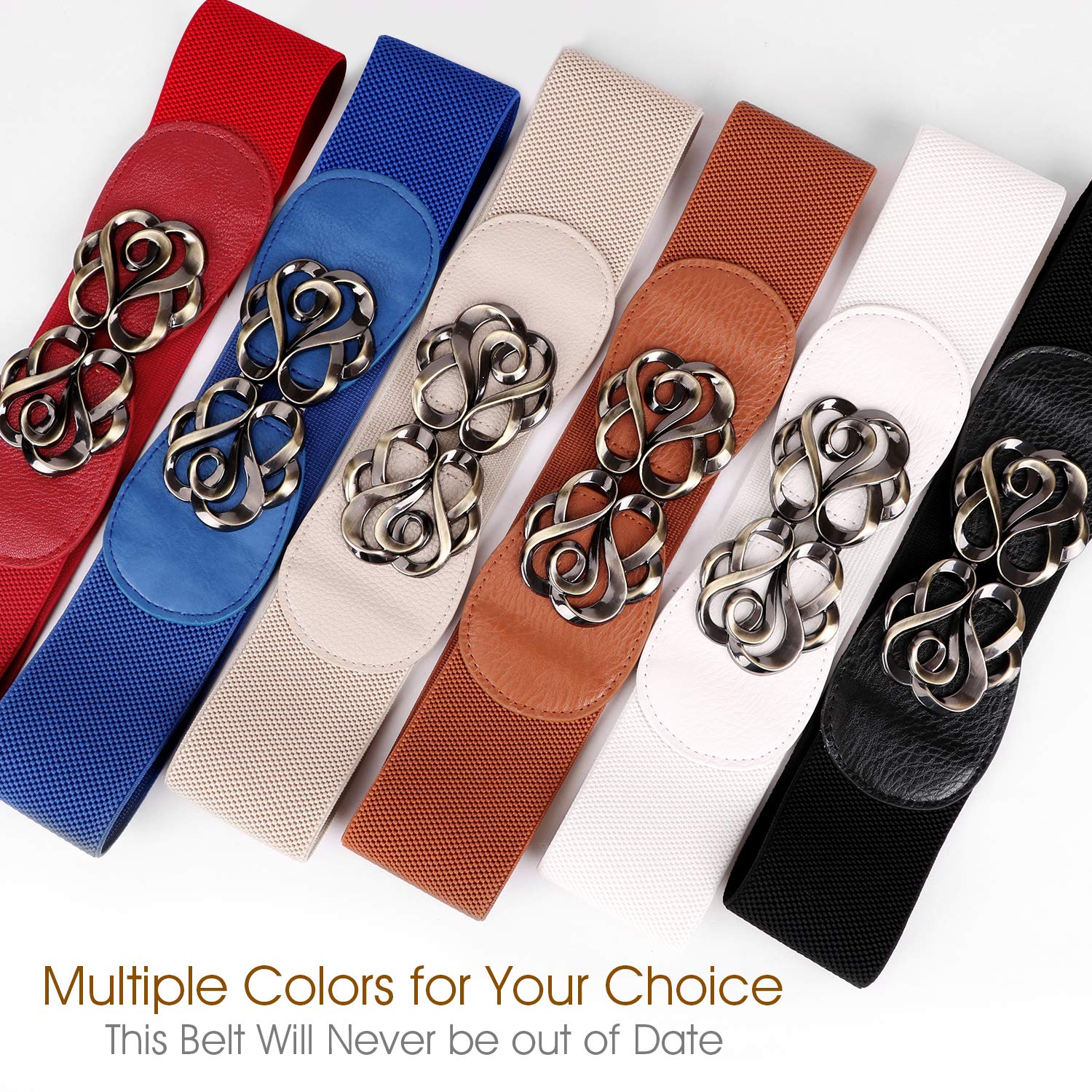 JasGood Women Stretchy Belt for Dresses Vintage Elastic Wide Waist Belt