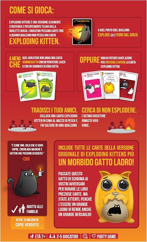 Asmodee Edition Cat Burglar – Brettspiel für Familien und Freunde – Spielkarten – lustiges und schnelles Partyspiel – 2 – 5 Spieler – 7+ Jahre – Italienische Ausgabe