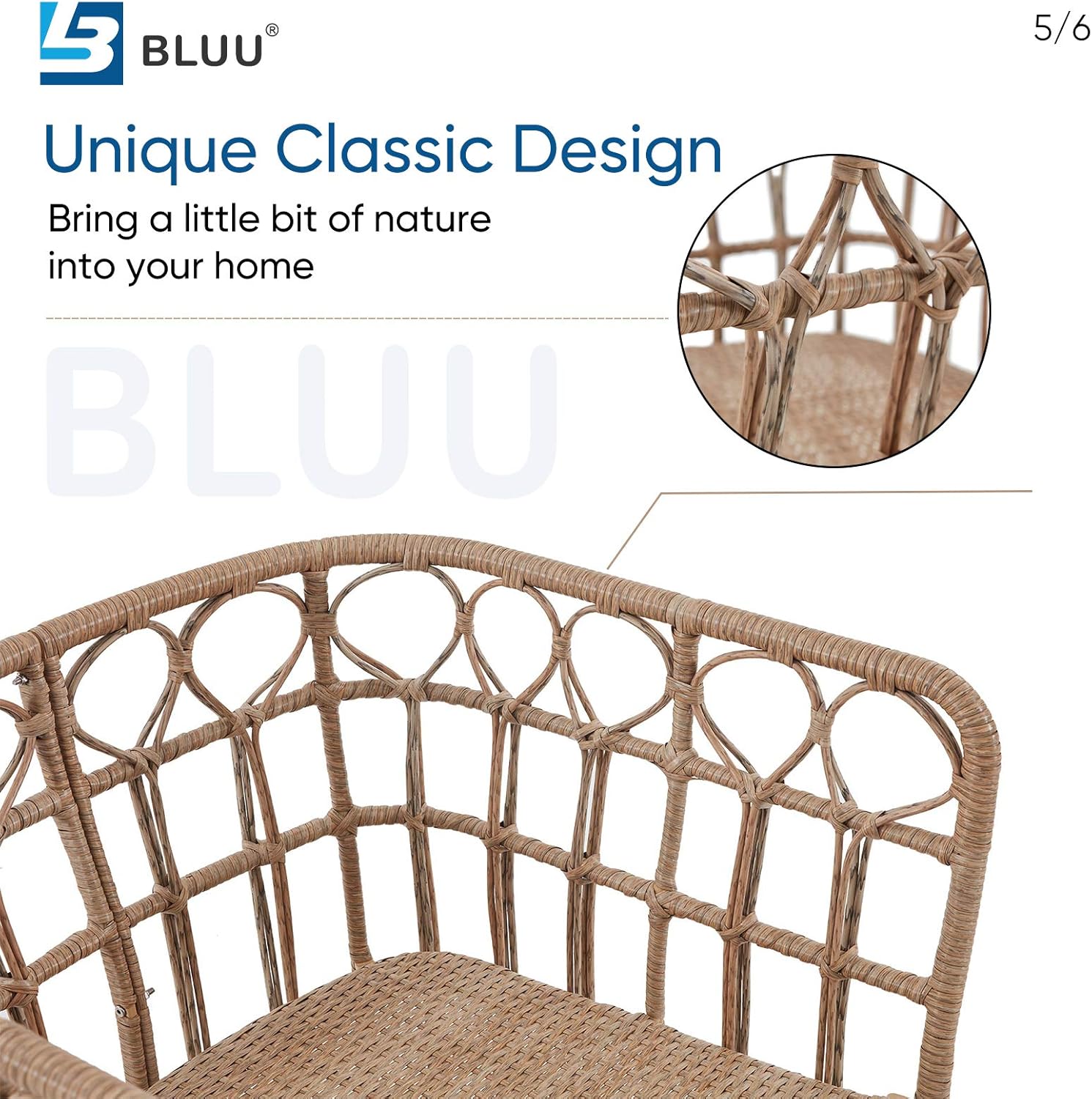 BLUU Rattan Chair in Aluminum Classic Patio Furniture Wicker Conversation Bistro Set/Water Rust & Aging Resistant (Chair) : Garden & Outdoor