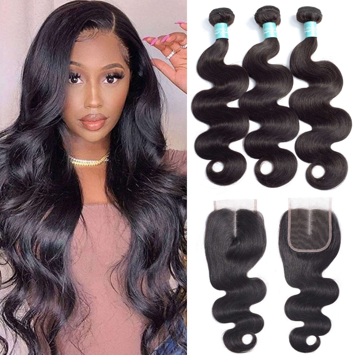 Body wave sew in with closure middle part Clearance