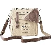 3B-Vintage Print Upcycled Military Leather Canvas Shoulder Bag Laptop Messenger Bags Medium Crossbody 2 Straps