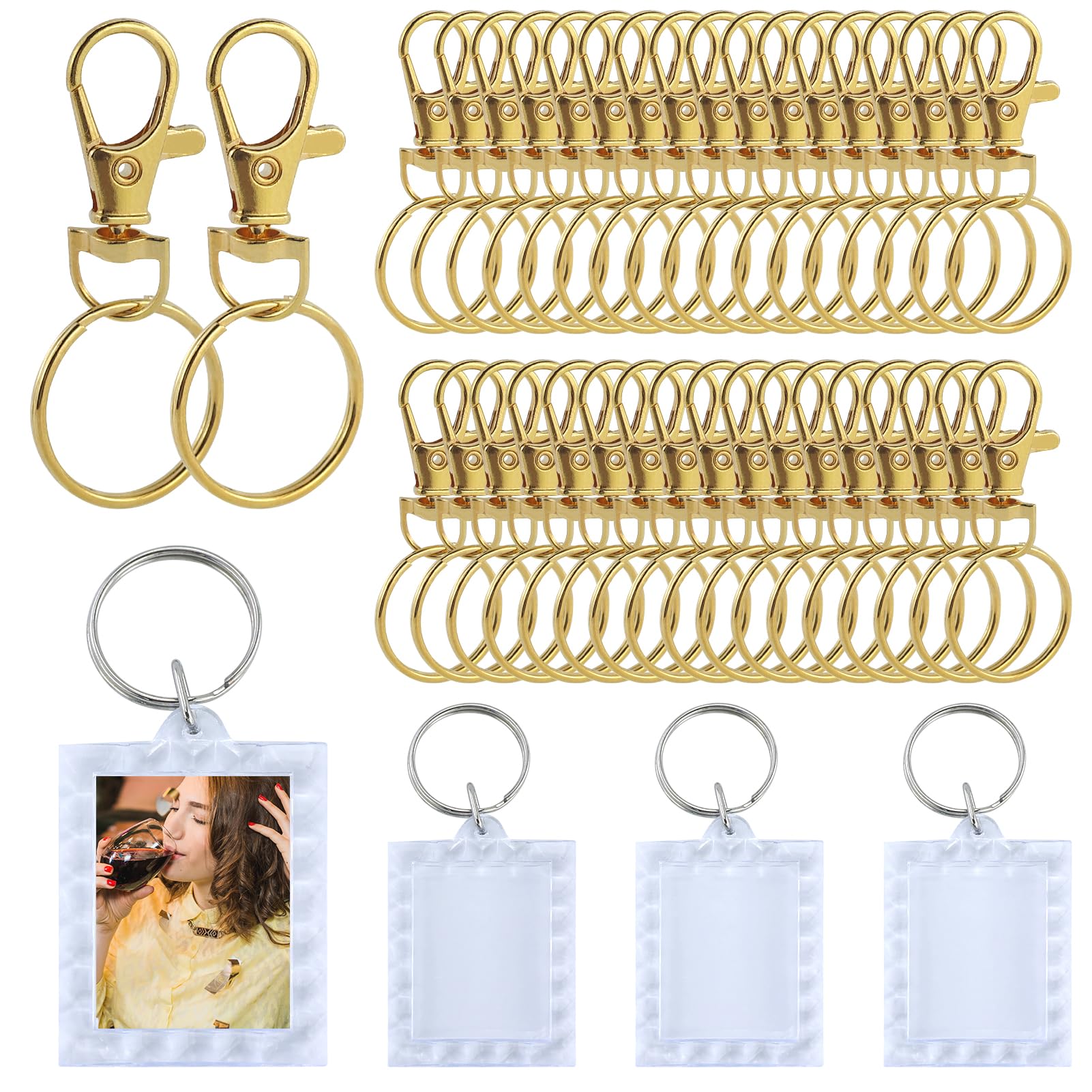100Pcs Swivel Lobster Clasps & Key Ring Hoops with Plastic Box & 4Pcs lace keychains, 50Pcs Metal Key Ring Clips & 50Pcs Keyring Rings Key Chain Hooks with keyrings for Jewellery Making Hanging Crafts