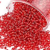 Gacuyi 2100 Pcs Size 6/0 Glass Seed Beads, 4 mm Red Small Mini Spacer Loose Pony Beads for Jewelry Making and DIY Crafts