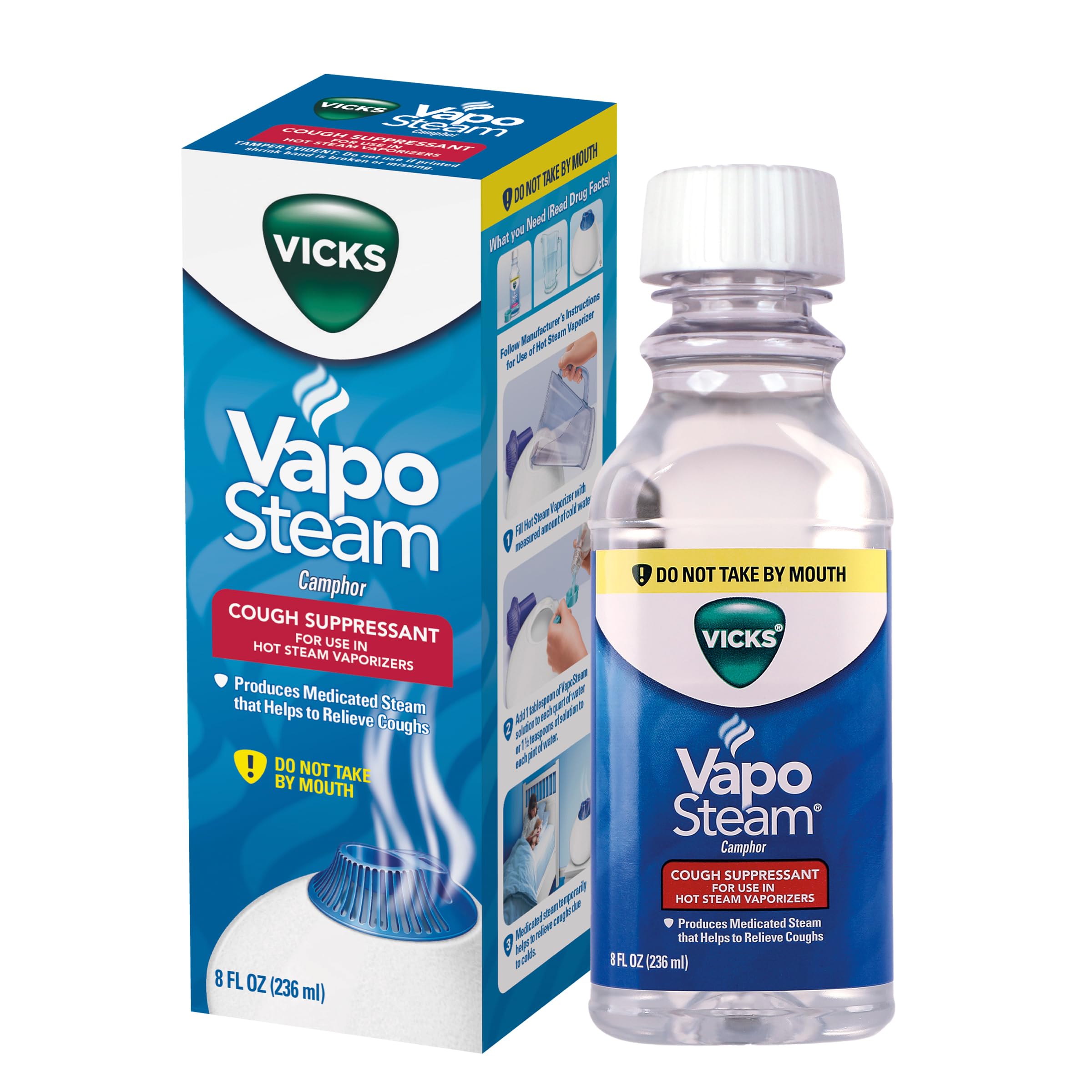 Vicks VapoSteam Medicated Liquid With Camphor, A Cough Suppressant, 8