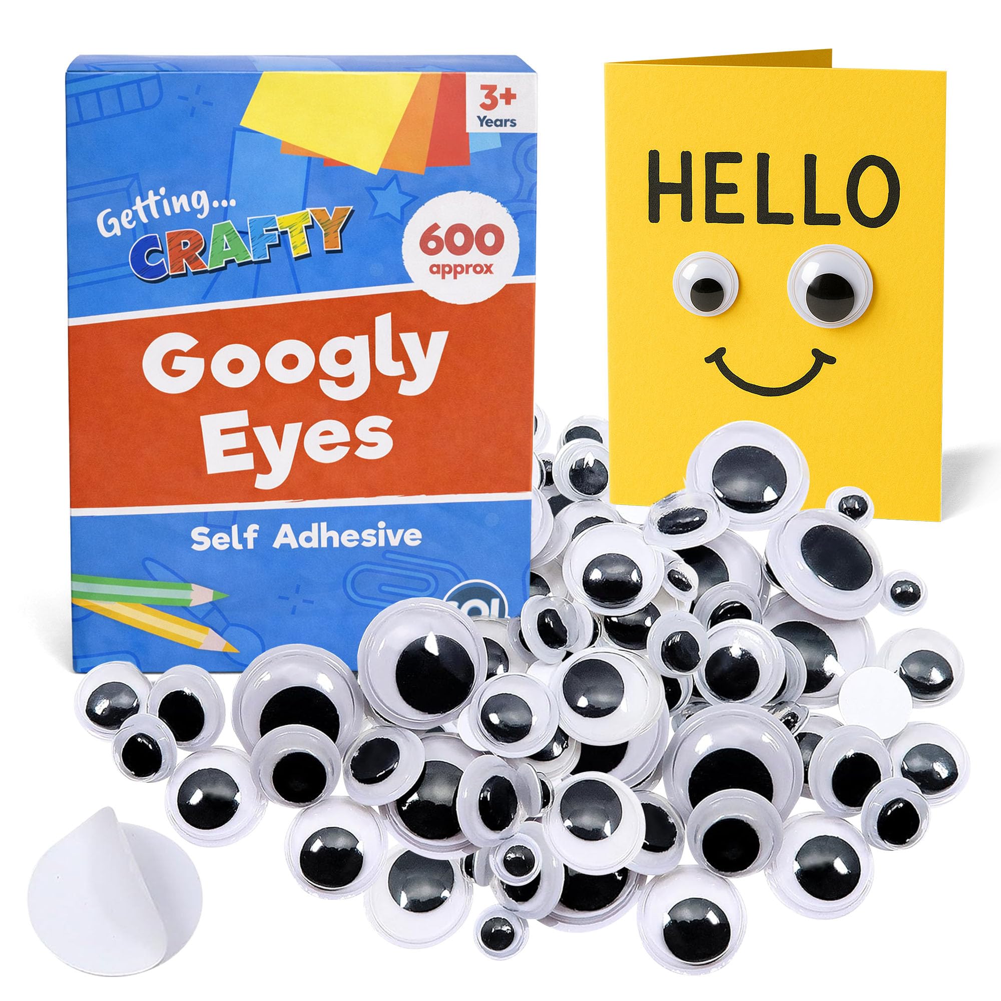 SOL 600pk Googly Eyes Self Adhesive - Small & Medium Eye Stickers - Assorted Sizes for Crafts, DIY Projects, Sensory Toys, Puppets, and Cards - Sticks to Photos, Objects, and Various Surfaces