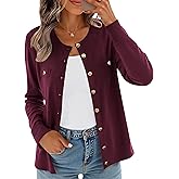 CZYINXIAN Women's Trendy Knit Cardigan Open Front Crewneck Button Down Long Sleeve Lightweight Sweater Cardigans