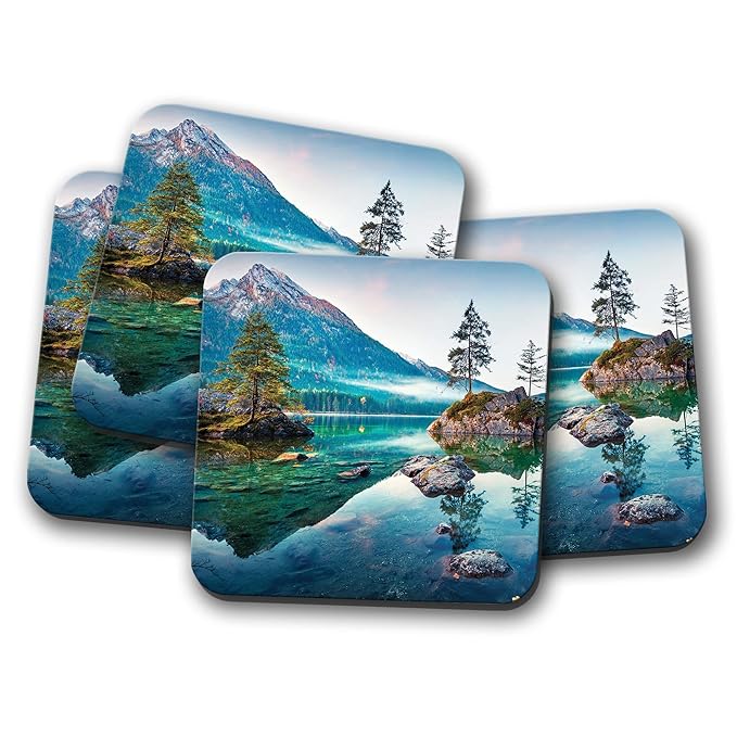 4 SET - Hintersee Bayerische Alpen Untersetzer Deutschland Reise Cool Geschenk #14922