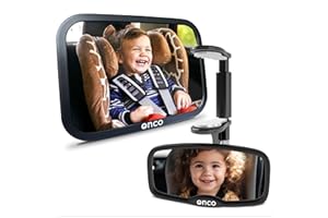 Onco Baby Car Mirror Bundle – Rear & Forward Facing Mirrors, Double Award-Winning, 100% Shatterproof & Shakeproof, 360° Rotat