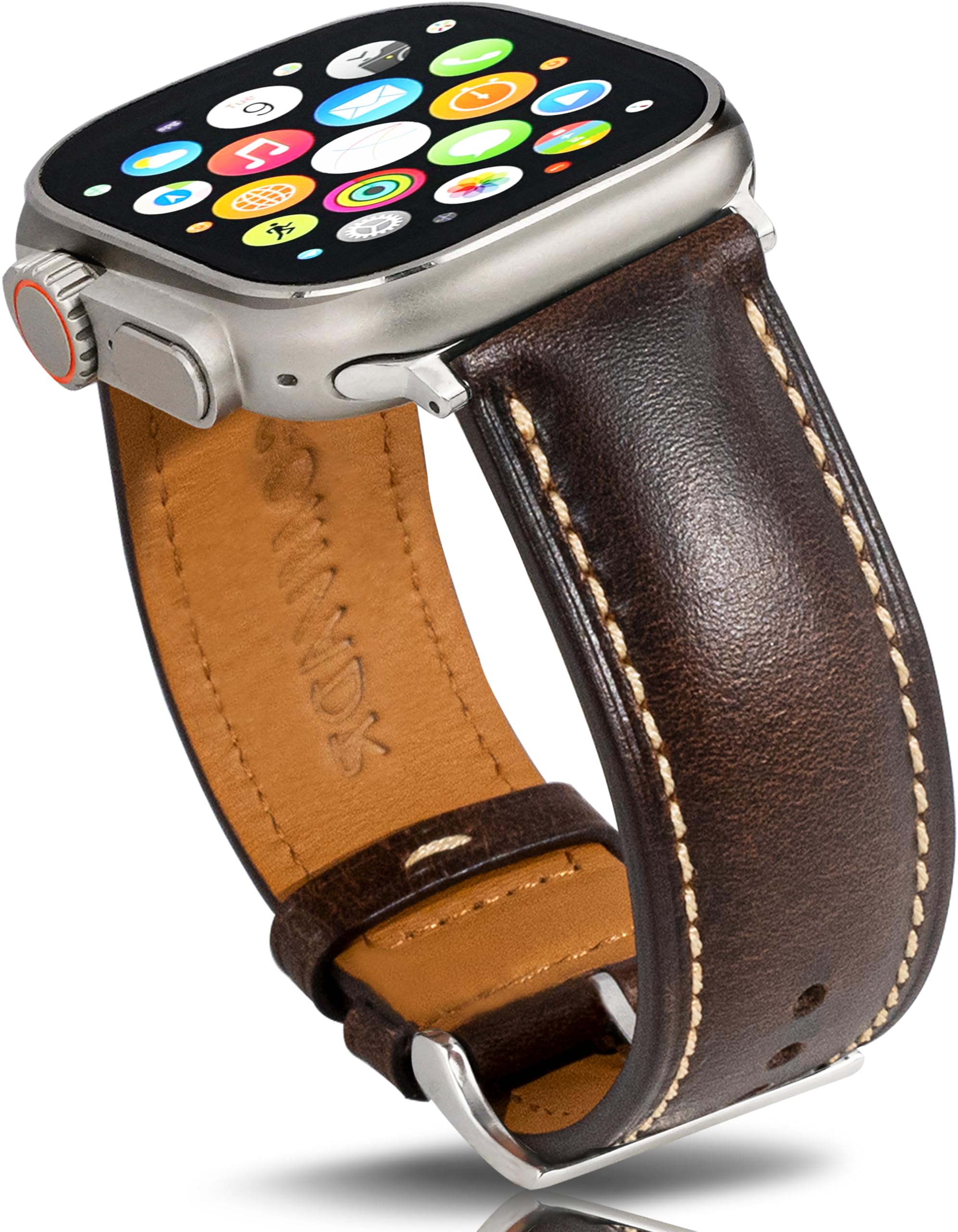 Vintage Leather Bands Compatible with Apple Watch Band 38 40 41 42 44 45 49mm,Wax Oil-tanned Leather Strap for Men iWatch Series 9/8/7/6/5/4/3/2/1 SE SE2 SE3 (Brown with Silver Buckle, 42mm 44mm 45mm)
