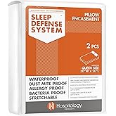 Hospitology Sleep Defense System Waterproof/Proof Pillow Encasement, Set of 2, 20-Inch by 30-Inch, Queen