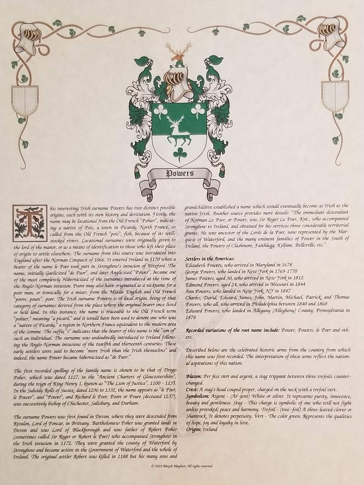 Lorenzini Coat of Arms, Family Crest & History 8.5x11 Print - Name Meaning Plus Genealogy, Family Tree Research - Surname Origin: Italy/Italian