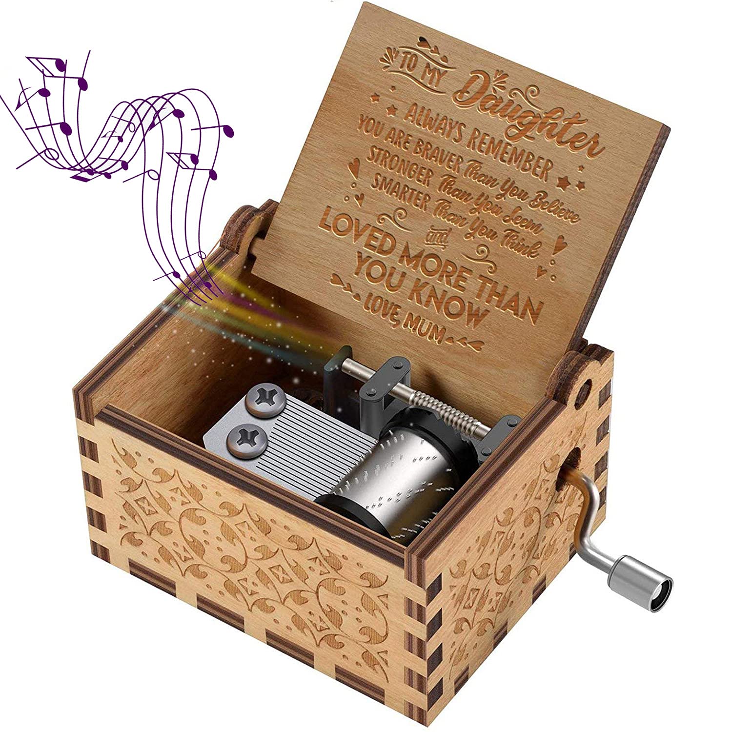 sakruda You are My Sunshine Wooden Music Box,Gift from Mum to Daughter,Mum Hand Crank Wood Musical Box Laser Engraving Handmade,Best Gifts for Kids Children on Birthday/Christmas — image 1