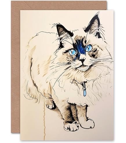 Artery8 Geburtstagskarte Mit Ragdoll Katze Und Blumen – Elegant, 17,5x12,5 Cm, Hochwertiges Papier
