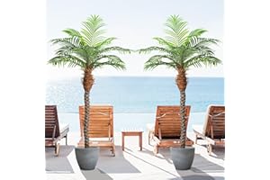 Keeplush 7ft Tall Artificial Phoenix Palm Tree for Outdoor Indoor Decor, Large Faux Coconut Silk Palm Tree Tropical Fake Tree Perfect for Outside Patio Poolside Home Office Decor (Set of 2)