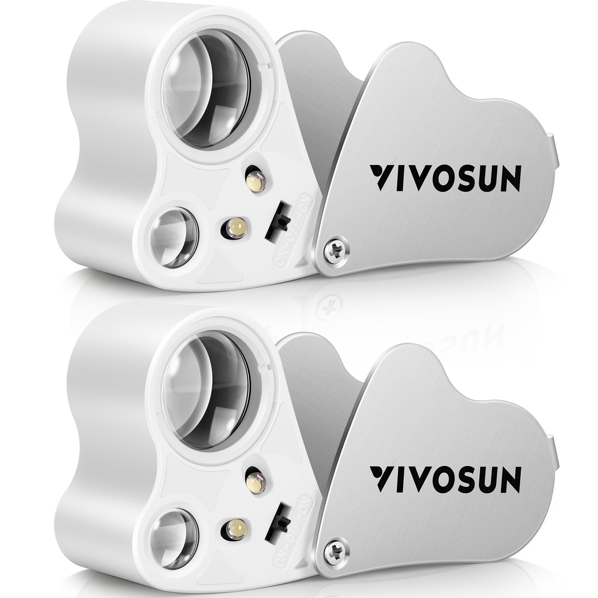 VIVOSUN 2-Pack 30X 60X Illuminated Jewelers Loupe Foldable Magnifier with LED Light for Jewelry Gems Watches Coins Stamps Antiques White