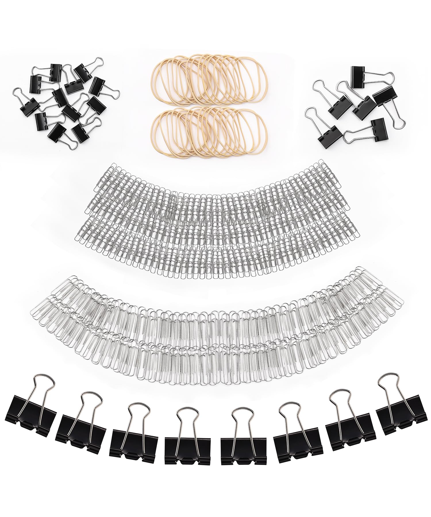 Mr. Pen- Assorted Clips & Bands: Binder, Paper (Small, Medium, Large) & Foldback Clips; Rubber Bands