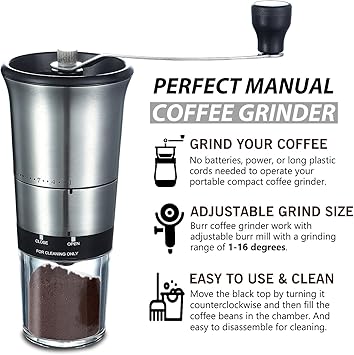 Qcoqce Manual Coffee Grinder Adjustable Hand Grinder Ceramic Conical Burr Mill Mini Portable Home Kitchen Travel Coffee Bean Grinder Coffee Mill Perfect Gift For Every Coffee Lover Buy Online