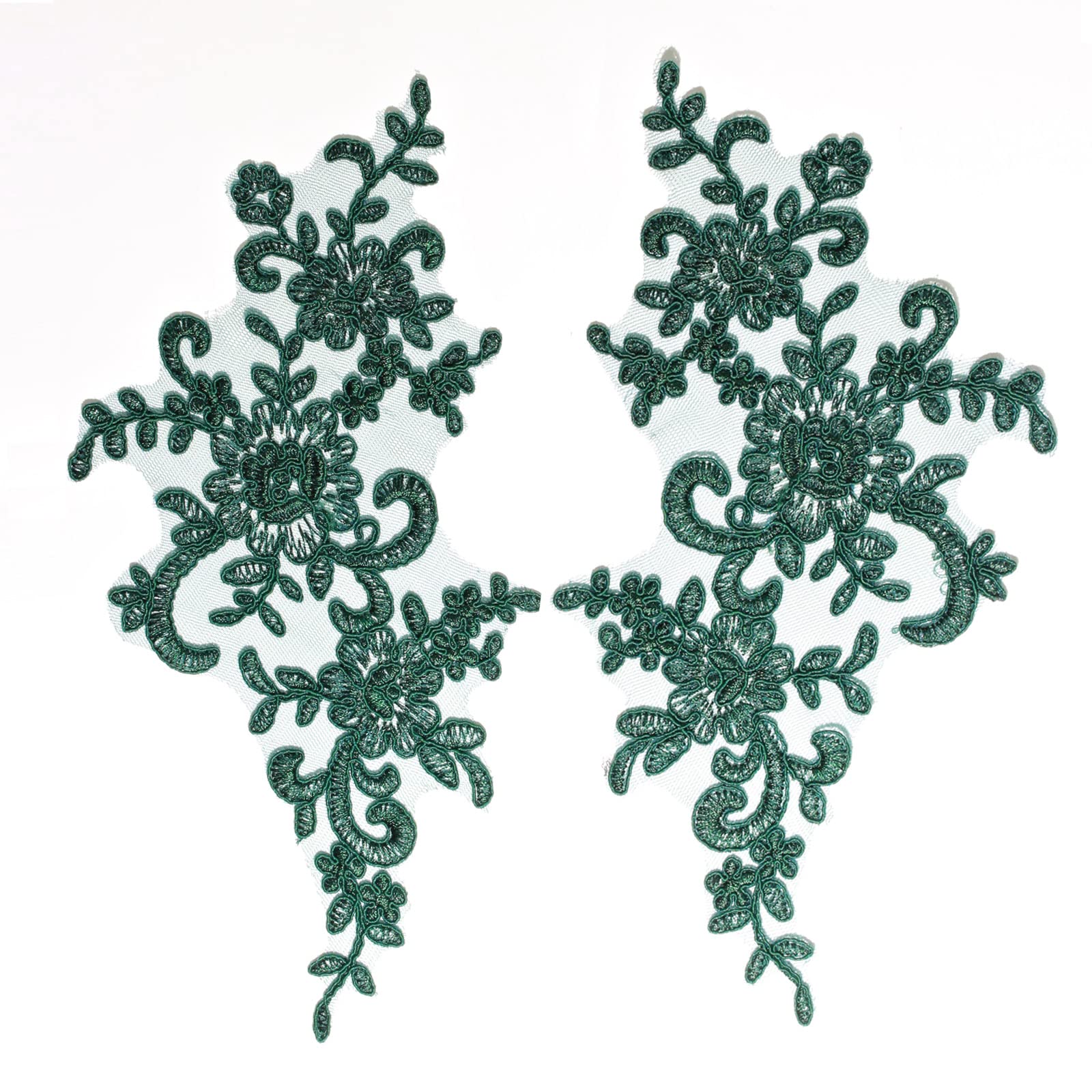4 X Corded Embroidery Floral Lace Applique Wedding Motif Sew On Size: 25 cm x 12 cm :#39A (Emerald Green)