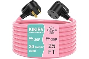 KIKIRV 30 Amp 25 Feet RV Extension Cord, Heavy Duty 10 Gauge 3 Wire STW Pure Copper Wire with Grip Handle, NEMA TT-30P/R Extension Cord, Suit for RV Trailer Campers, UL Listed