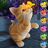 PaLuQiYa Solar Garden Statue Cat Figurine,Resin Cat Statue Playing Butterfly,Outdoor Decoration for Patio,Balcony,Yard, Lawn-Unique Housewarming Gift for Garden Mom Grandma