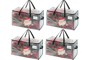 VENO 4 Pack Moving Bags, Christmas Storage Bins, Moving Boxes Alternative, Comforter and Blanket Storage Bags, College Dorm Packing Supplies, Foldable Heavy-Duty Tote (Clear, 4 Pack)