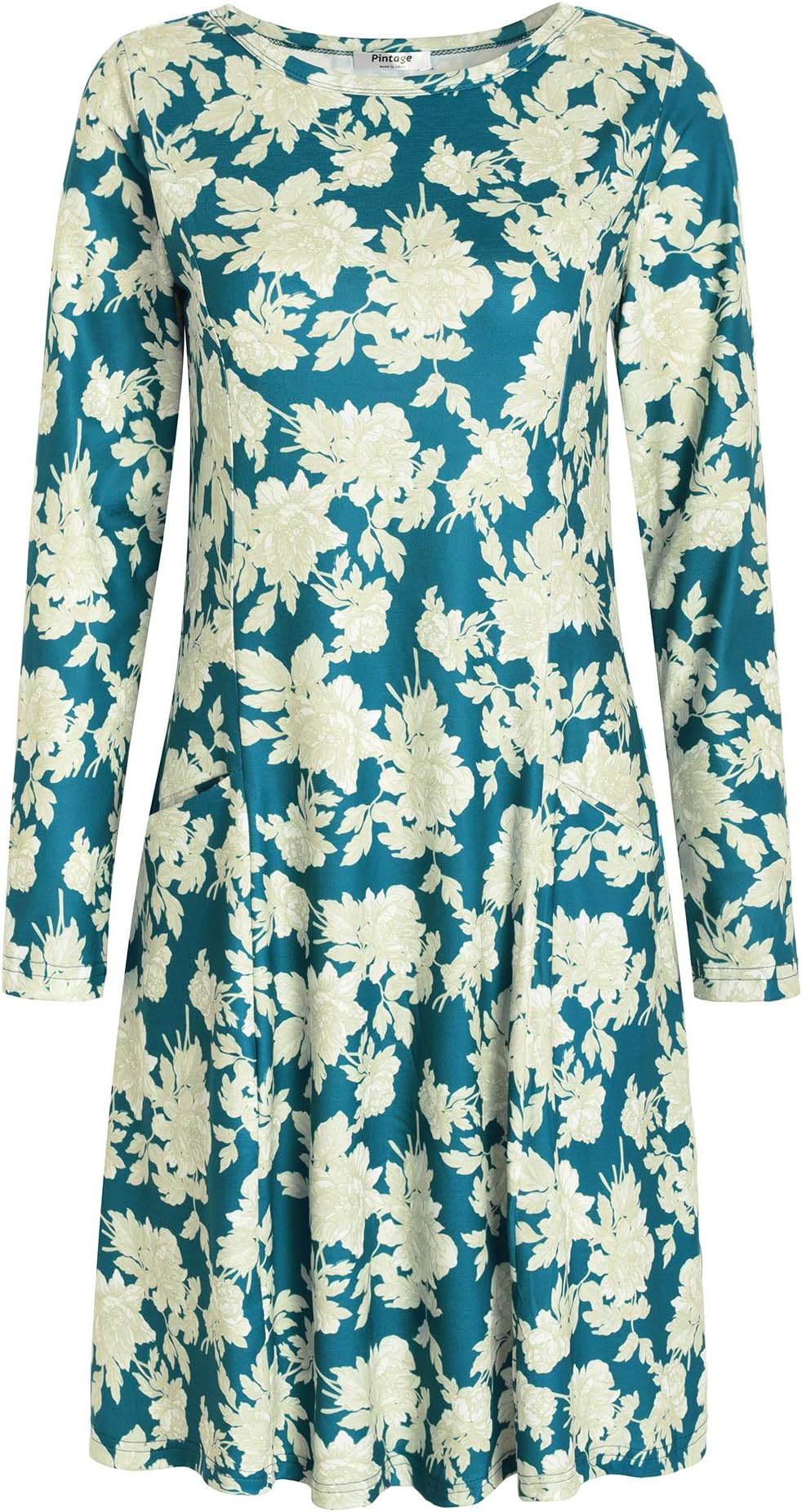 Pintage Women's Long Sleeves Pocket Dress Swing T-Shirt Dress
