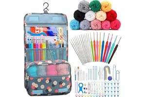 PNYTTY Crochet Kit for Beginners Complete 130 Pieces Starters Knitting Kit with Crochet Yarn, Ergonomic Crochet Hooks and Crochet Accessories in Hangable Storage Bag