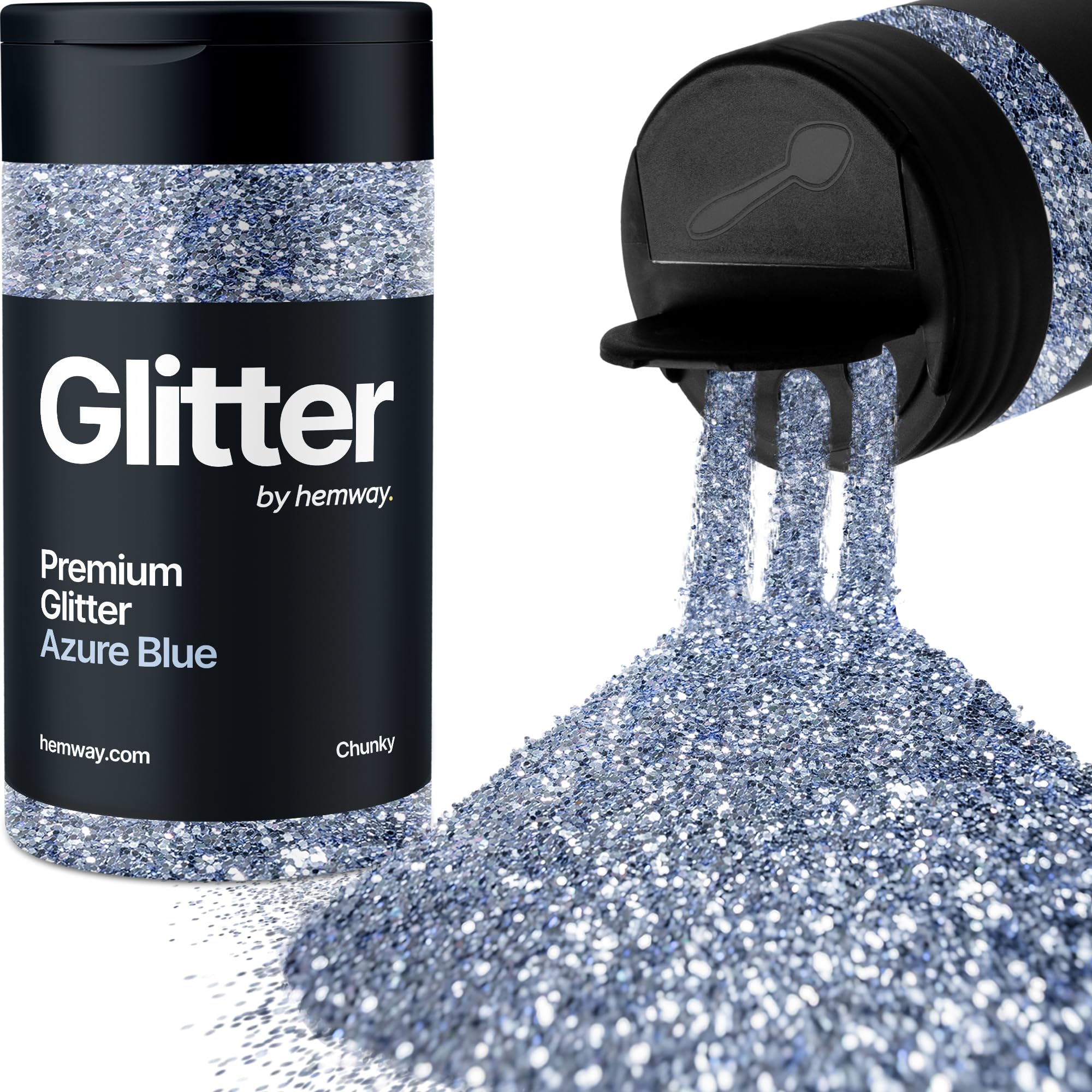 Azure Blue Glitter Shaker, 130g Chunky Glitter, Crafts 1/40" Metallic Flake Azure Blue Sequins, Resin & Epoxy Crafts, Decorating, Halloween, Christmas Nail, Face, Hemway