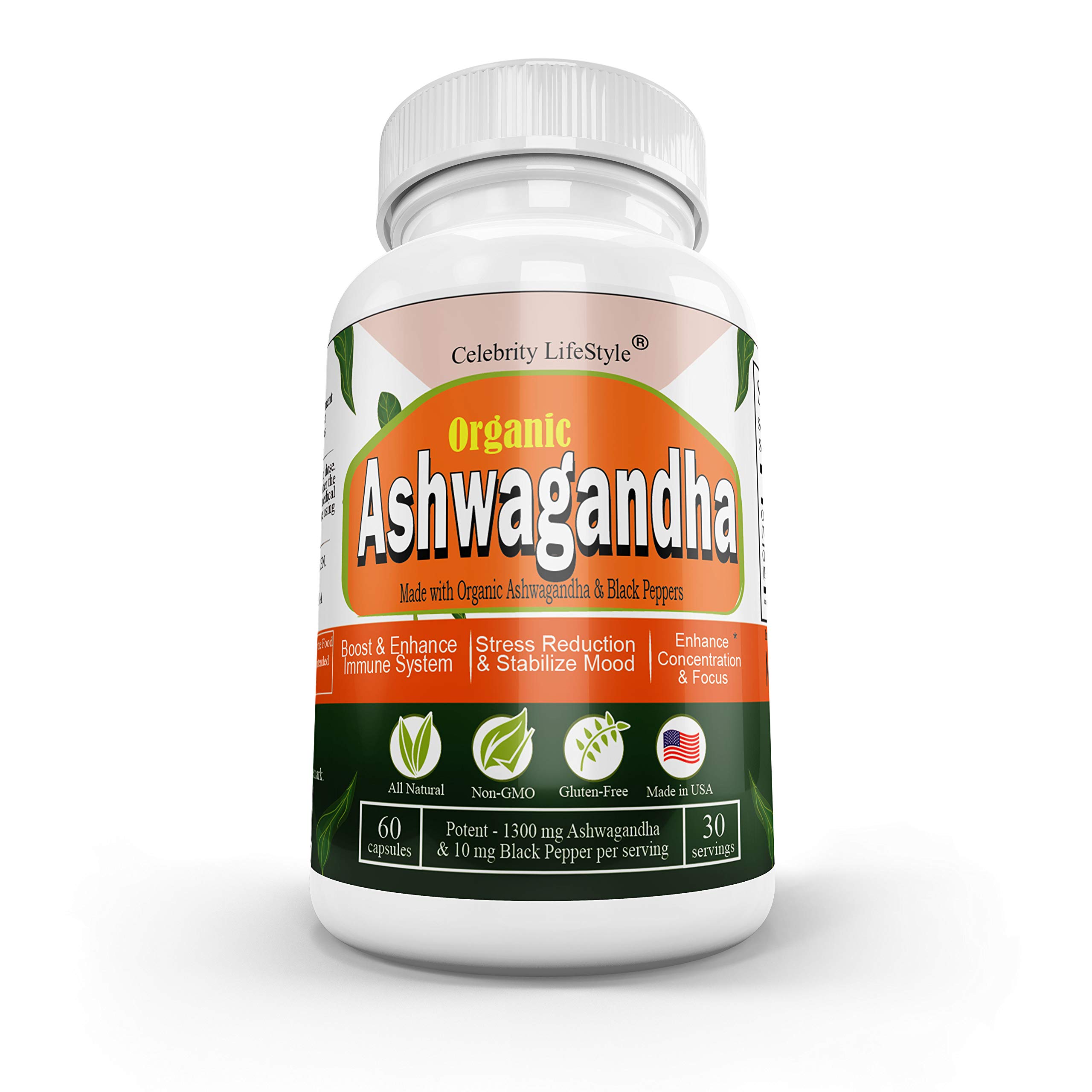 Ashwagandha Tablets 1300mg Made with Organic Ashwagandha Extract Root Powder & Black Pepper Extract - 60 Ashwagandha Pills 100% Pure Ashwagandha Supplement Pill for Health Support