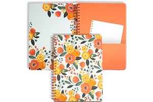 STEEL MILL AND CO. Steel Mill & Co Cute Mini Spiral Notebook, 8.25" x 6.25" Journal with Durable Hardcover and 160 Lined Pages, Orange Floral