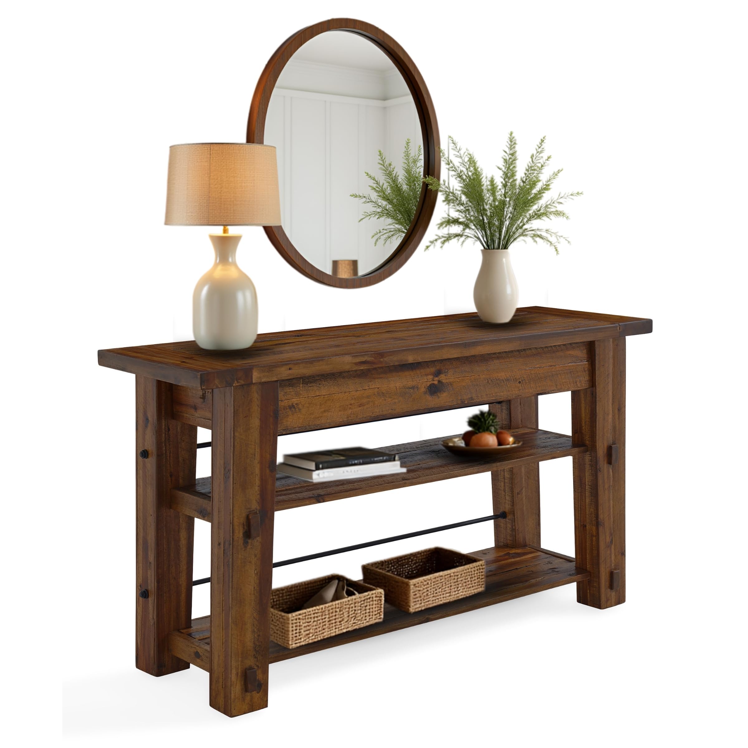 Rustic Console 54 Inch Wide Durango 54-Inch Farmhouse-Industrial Style Wood Console Table with Two ...