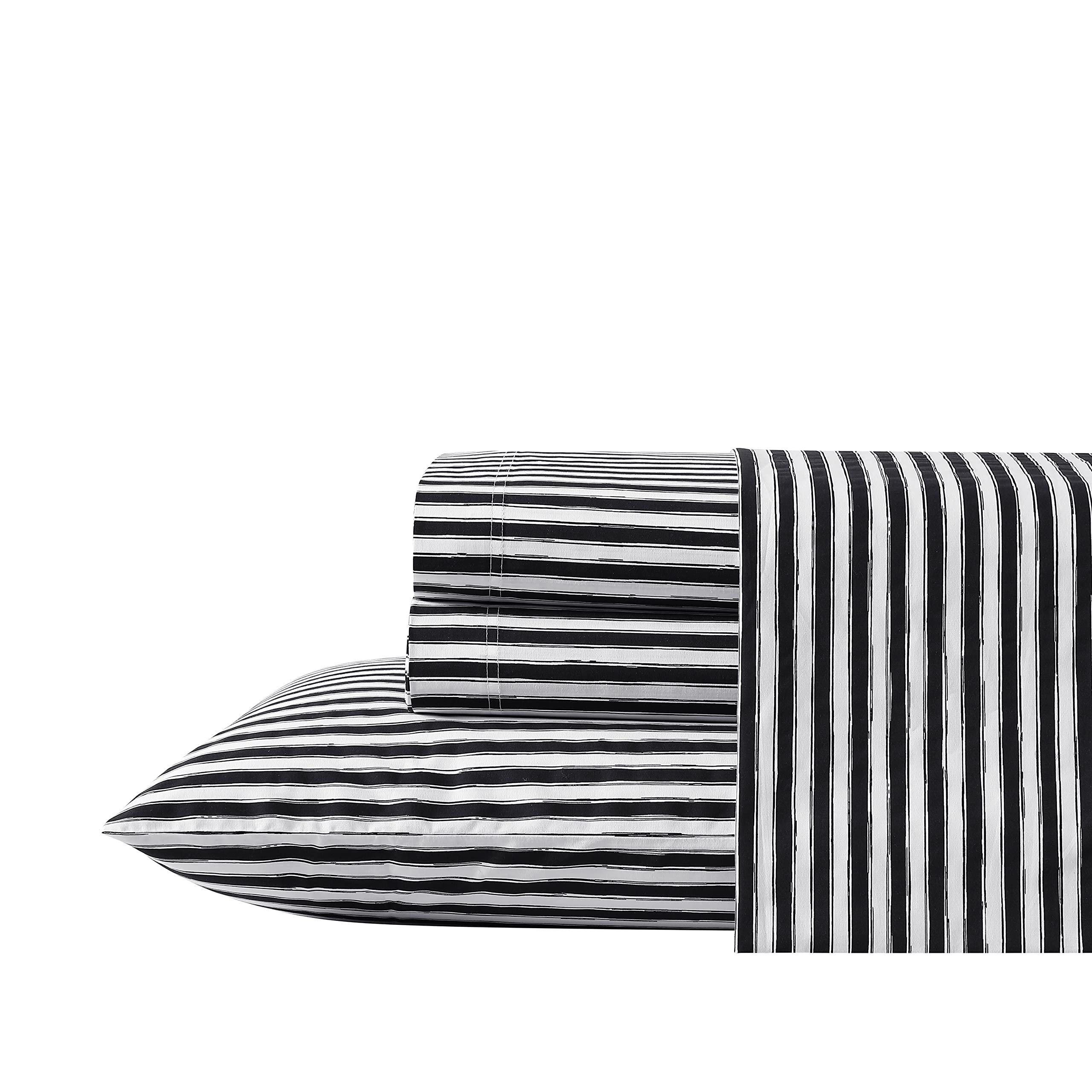Betsey Johnson- Queen Bed Sheets, Cotton Percale Bedding Set, Crisp & Cool, Lightweight & Breathable (Sketchy Stripe, Queen)