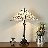 SYLW Tiffany Table Lamps White Stained Glass Stripes Checkered Style Mission Desk Lamp 12X12X24 Inch Bronze Resin Base