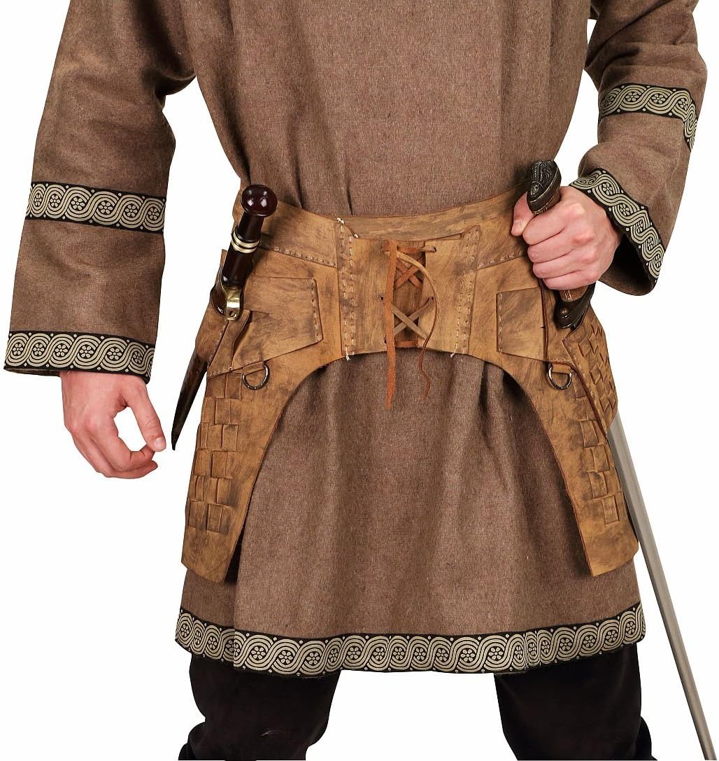 Norseman Leather Viking Belt w/Sheaths for Swords and Daggers Brown