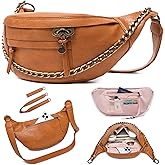 sedena Anti Pickpocket Crossbody Bag – Large Vegan Brown Leather Sling Bag with RFID & Glasses Pockets, Anti Theft Design, Multiple Compartments, Chain Detail Travel Crossbody Bag for Women