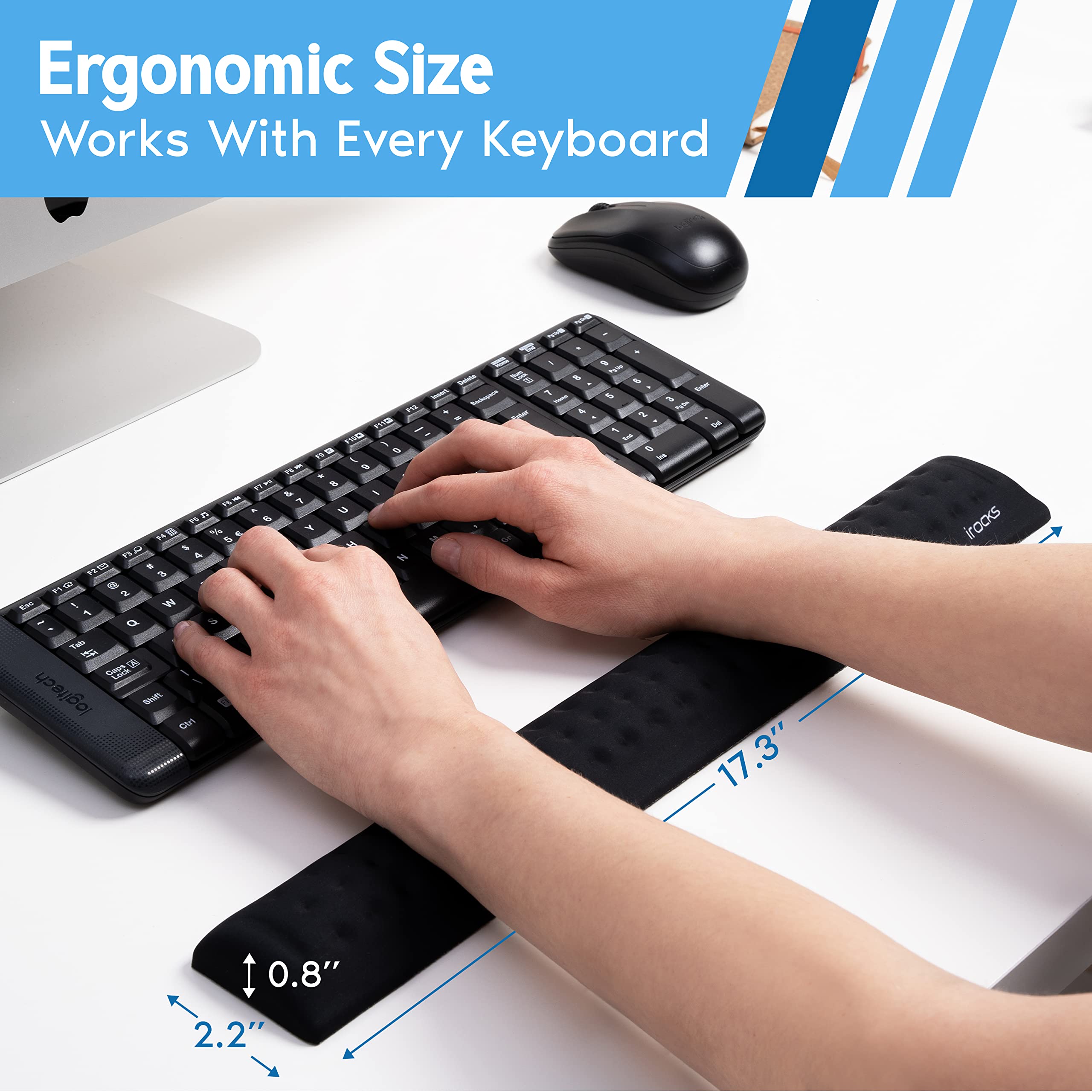 Ergonomic Keyboard Stand With Memory Foam Wrist Rest | Wave Design Anti-Slip Pad For Office & Gaming Desks
